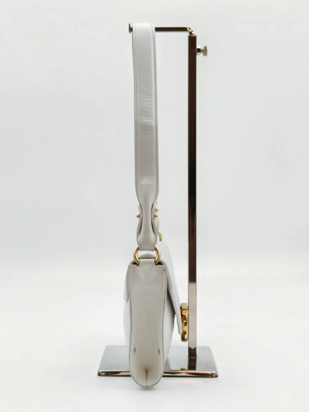 Salvatore Ferragamo Gancini White Leather Shoulder Bag Vintage Gold Hardware